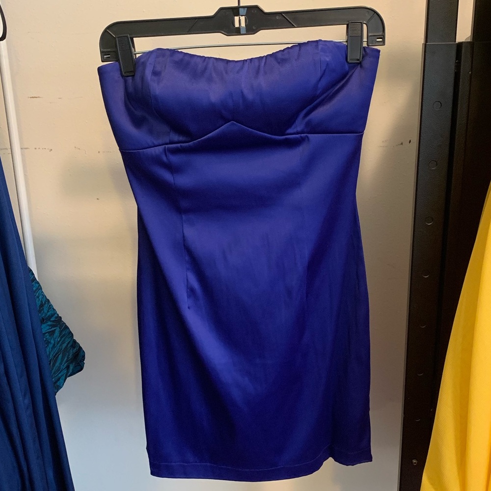 Royal blue, short, strapless dress